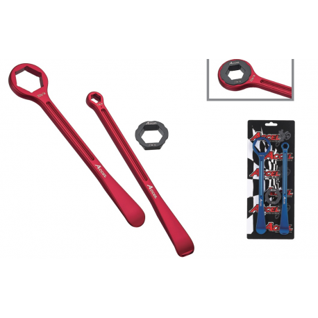 Accel, sada montpák na pneumatiky (23+24cm) ALU7075, kované s klíči 10,13,27,32 mm, barva červená