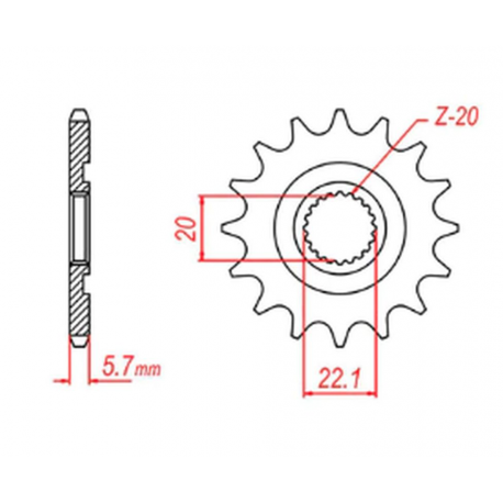 MTX, řetězové kolečko, 2103 13 Yamaha YZF 250 '01-'17, WR 250F '01-'17 (JTF1590.13) (řetěz 520)