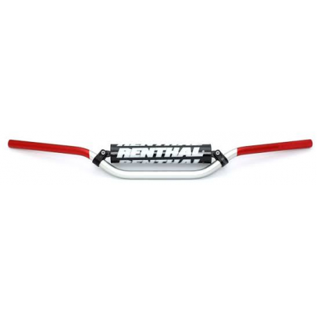 Renthal, řidítka 7/8“ CALA (22mm) MX HANDLEBAR SILVER/RED RC HIGH PADDED PADDED, barva stříbrná/červená, s chráničem