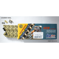 ČZ, řetěz 428 MX (134 článků) zlatý (motocross do 110 ccm) (23,0 KN) + spojka