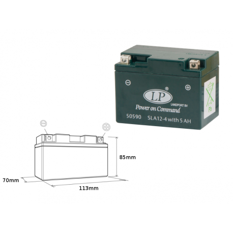 Landport, akumulátor SLA12-4S (YTX4L-BS) 12V 5AH (113X69X85mm), bezúdržbový (10)