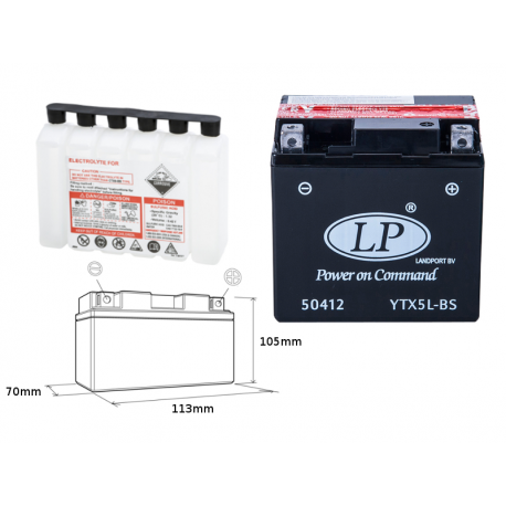 Landport, akumulátor YTX5L-BS 12V 4AH 114X71X106, bezúdržbový (8) UE2019/1148