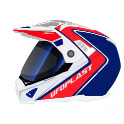 UFO, přilba Aries OffRoad/Dual/Tourer, s protisluneční clonou, barva bílá/červná/modrá