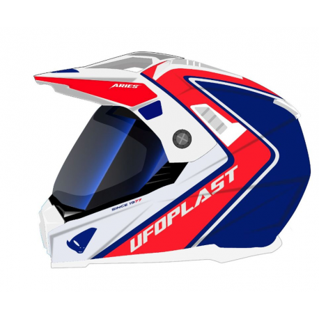 UFO, přilba Aries OffRoad/Dual/Tourer, s protisluneční clonou, barva bílá/červná/modrá