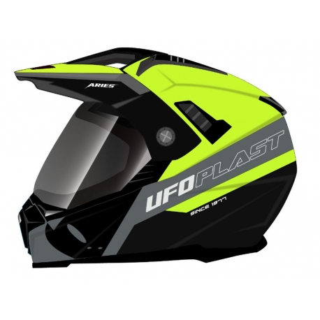 UFO, přilba Aries OffRoad/Dual/Tourer, s protisluneční clonou, barva černá/šedá/zlatá, velikost