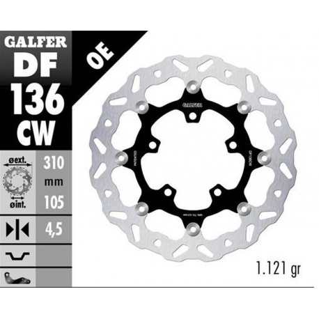 Galfer, přední brzdový kotouč, Honda CB 500X (ABS) '19-'21, CB 650R '19-'23 CBR 650R '19-'23 (WAVE FLOATING) (310X105X4.,5MM)