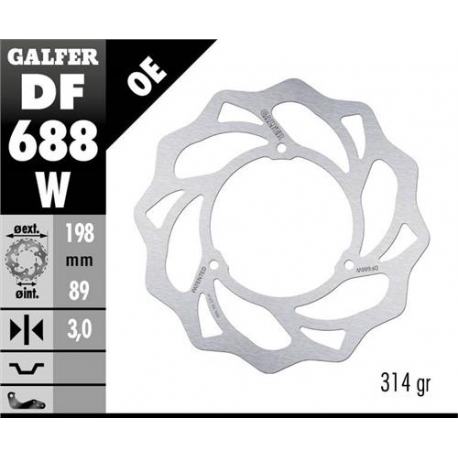 Galfer, přední brzdový kotouč, KTM SX 65 '98-23, Husqvarna TC 65 '17-23, Gas Gas MC 65 '21-23 (198X89X3MM) (3x6,5MM) WAVE