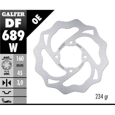 Galfer, zadní brzdový kotouč, KTM 65 SX '98-'22, Gas Gas MC 65 '21-22 (160X45X3) (4X6,5MM) WAVE