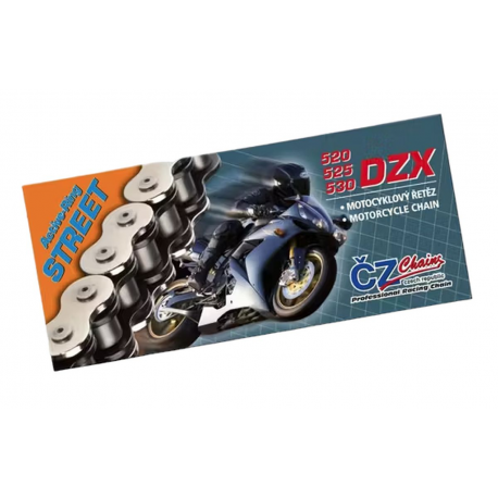 ČZ, řetěz 525 DZX (124 článků) ACTIVE RING (X-RING) CHROM do 1000ccm (40,0 KN) - nýtovací spojka