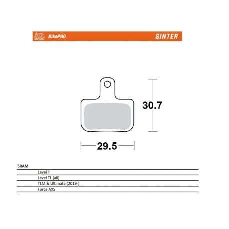 Moto-Master, cyklo brzdové desky, Sinter Metalic, určeno pro: Sram LEVEL T, LEVEL TL, TLM ULTIMATE (2019-), FORCE A
