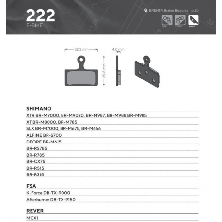 Brenta, cyklo brzdové desky, určeno pro: Shimano XTR BR-M9000, BR-M9020, BR-M987, BR-M988,
