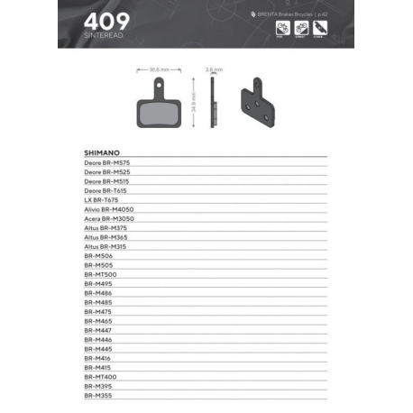 Brenta, cyklo brzdové desky, Sinter, určeno pro: Shimano DEORE BR-M575, BR-M525
