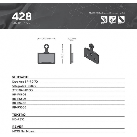 Brenta, cyklo brzdové desky, Sinter, určeno pro: Shimano DURA ACE BR-R9170, ULT