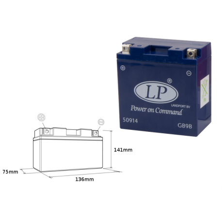 Landport, gelový akumulátor GB9B 12V 9AH 136X75X141