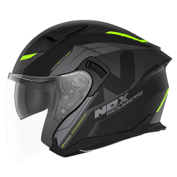 Nox, Jet přilba se clonou N130 Klint, barva černá matrná/žlutá Fluo, velikost L
