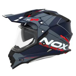 Nox, dual sport přilba N312 Drone, se štítem a clonou, černá matná barva/modrá/červená, velikost L