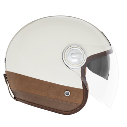 Nox, Premium Jet přilba Heritage Leather, barva krémová/hnědá, velikost L