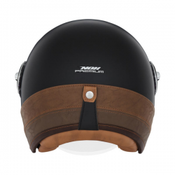 Nox, Premium Jet přilba Heritage Leather, barva černá/hnědá, velikost M