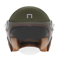 Nox, Premium Jet přilba Heritage Leather, barva khaki/hnědá, velikost M