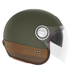 Nox, Premium Jet přilba Heritage Leather, barva khaki/hnědá, velikost L
