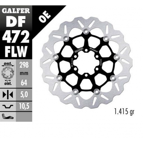 Galfer, brzdový kotouč, přední/zadní, Aprilia Cagiva Indian Moto Morini Victory Yamaha (298X64X5) (WAVE FLOATING)