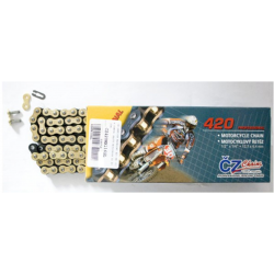 ČZ, řetěz 420 MX (118 článků) zlatý (motocross do 85 ccm) (22,0 KN) + spojka