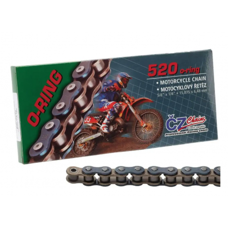 ČZ, řetěz 520 ORM (98 článků) o-ring do 450 ccm (34,0 KN) + spojka