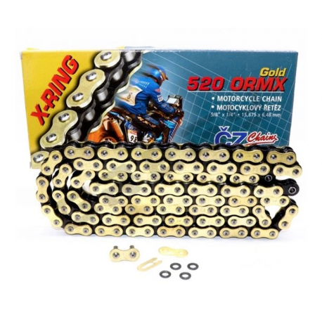ČZ, řetěz 520 ORMX (106 článků) Active Ring (x-ring) zlatý do 600 ccm (Enduro) (34,5 KN) + spojka