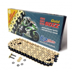 ČZ, řetěz 530 SDZZ (102 článků) Active Ring (x-ring) zlatý do 1400 ccm (48,6 KN) + nýtovací spojka
