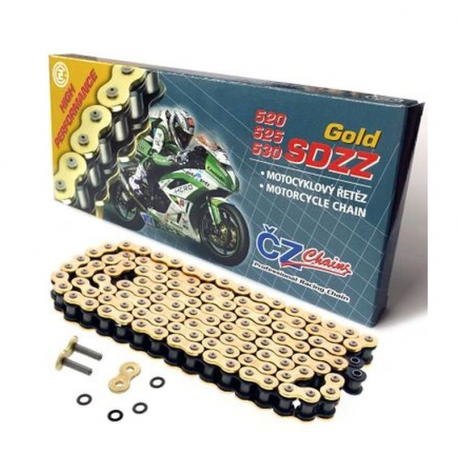 ČZ, řetěz 530 SDZZ (104 článků) Active Ring (x-ring) zlatý do 1400 ccm (48,6 KN) + nýtovací spojka