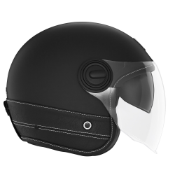 NOX, přilba  JET HERITAGE LEATHER, černá barva MAT/černá, velikost S