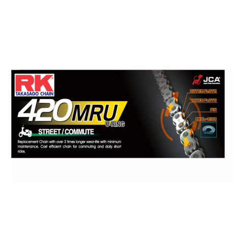 RK ŁAŃCUCH NAPĘDOWY 420MRU-142 (U-RING) ZAPINKA (CL) W ZESTAWIE KOLOR STANDARD (POJEMNOŚĆ: DO 450 CCM) (35,6 KN)