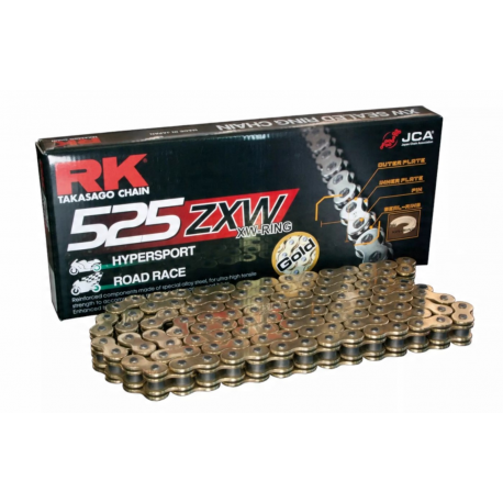 RK ŁAŃCUCH NAPĘDOWY 525ZXW-114 (XW-RING) ZAKUWKA (CLF) W ZESTAWIE KOLOR ZŁOTY (POJEMNOŚĆ: DO 1300 CCM) (46,4 KN)