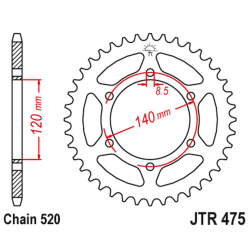JT 2021/12 ZĘBATKA TYLNA 475 45 KAWASAKI KL 250 '79-05'