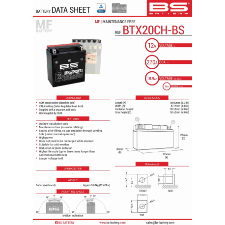 BS AKUMULATOR BTX20CH-BS (YTX20CH-BS