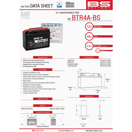 BS AKUMULATOR BTR4A-BS (YTR4A-BS) 12V 2