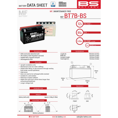 BS AKUMULATOR BT7B-BS (YT7B-BS) 12V 6