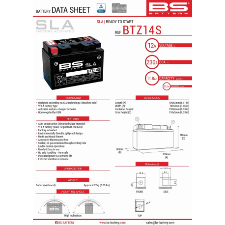 BS AKUMULATOR BTZ14S (FA) (YTZ14S) 12V 11