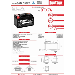 BS AKUMULATOR BTX7A (FA) (YTX7A-BS) 12V 6AH 152X88X94 BEZOBSŁUGOWY - ZALANY (90A) (6)