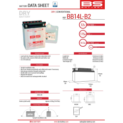 BS AKUMULATOR BB14L-B2 (YB14L-B2) 12V 14AH 134X88X166 Z ELEKTROLITEM OSOBNO - KONWENCJONALNY (175A) (4) UE2019/1148