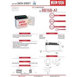 BS AKUMULATOR BB16B-A1 (YB16B-A1) 12V 16AH 160X90X161 Z ELEKTROLITEM OSOBNO - KONWENCJONALNY (215A) (4) UE2019/1148