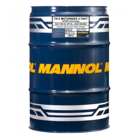MANNOL OLEJ SILNIKOWY 4T MOTORBIKE 10W40 60L ESTER + MA2 SYNTETYK (7812) (API SL) - 1 BECZKA 60 L