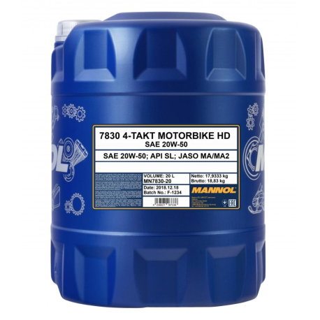 MANNOL OLEJ SILNIKOWY 4T MOTORBIKE HD 20W50 20L V-TWIN MA2 SEMISYNTETYK (JASO MA/MA2
