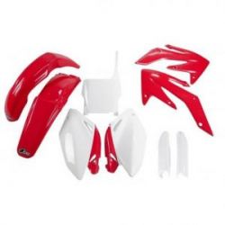 UFO, kompletní sada plastů, Honda CRF 250R '04-'05, OEM barvy, (červená/bílá) (HO104E