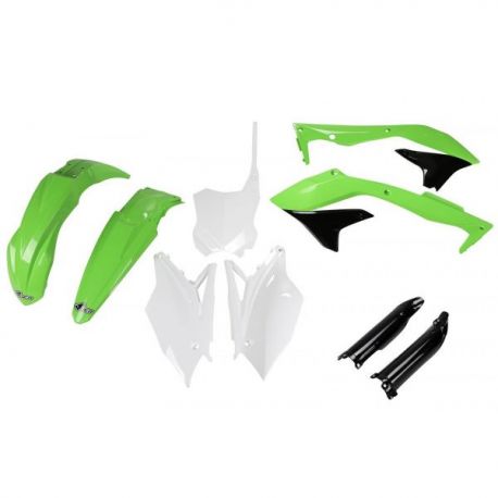UFO, kompletní sada plastů, Kawasaki KXF 450 '16-'17, OEM barvy, (zelená/bílá/černá)