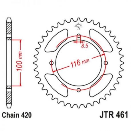 JT, rozeta 467 48 Kawasaki KX 80/85 '86-'17 (46748JT) (řetěz 420)