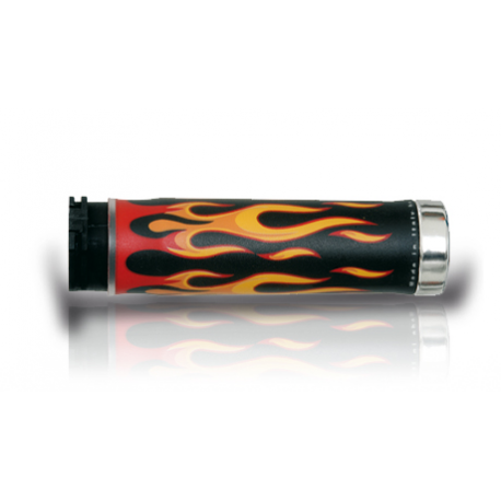 Harri's, gripy 02601-FF Plameny, chrom koncovka (130 mm/22 mm) bez otvoru, barva černá/žlutá/červená