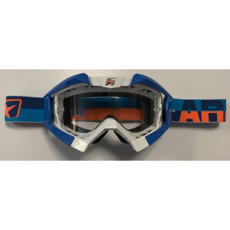 Ariete, MX brýle Riding Crows Basic, barva bílá/modrá/oranžová, sklo Anti Fog, Anti Scratch, UV, Roll-Off Ready, pěna 2 vrstvy