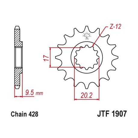 JT, přední řetězové kolečko, 2084 14 KTM SX 85 04-17 (+1) (JTF1907.14)* (řetěz 428)
