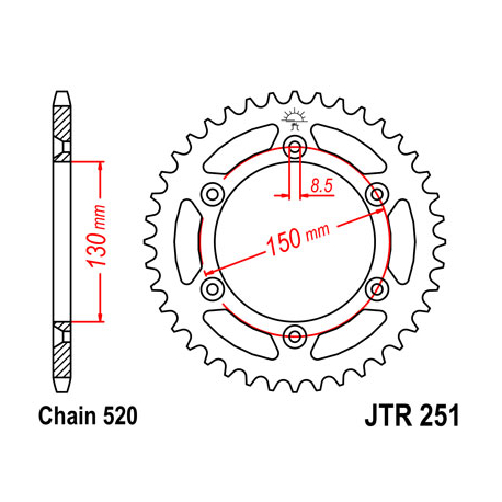 JT, rozeta 270 43 Yamaha WR 250R '08-'20 (JTR245/2.43)* (řetěz 520)